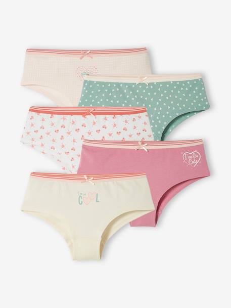 Fille-Sous-vêtement-Culotte-Lot de 5 shorties coeurs fille