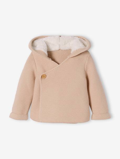 Bébé-Pull, gilet, sweat-Gilet-Cardigan avec capuche doublée fausse fourrure bébé