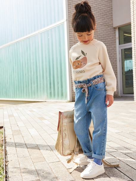 Jean style paperbag et sa ceinture fleurie fille denim brut+denim gris+stone 9 - vertbaudet enfant 