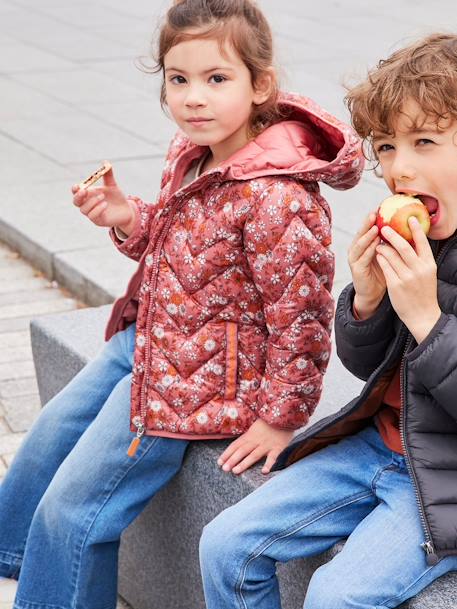 Fille-Manteau, veste-Doudoune légère à capuche fille motifs imprimés