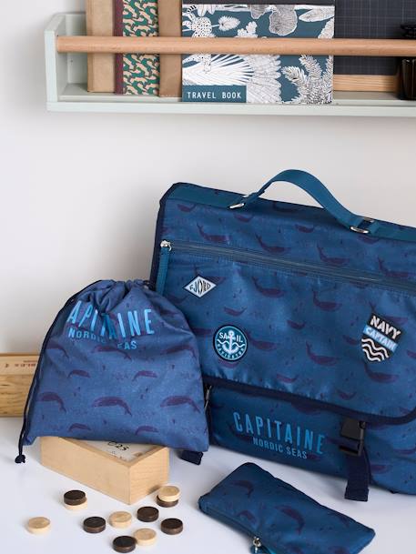 Sac à goûter 'capitaine' motifs baleines garçon bleu ardoise foncé imprimé 7 - vertbaudet enfant 