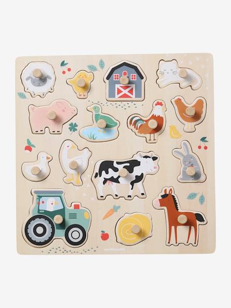 Puzzle boutons Lovely Farm en bois FSC® beige 1 - vertbaudet enfant 