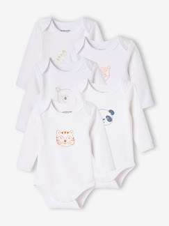 -Lot de 5 bodies « animaux »  bébé naissance ouverture US manches longues BASICS