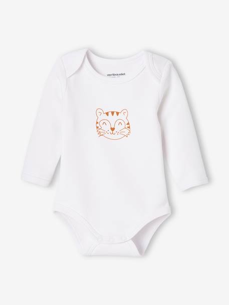 Lot de 5 bodies « animaux »  bébé naissance ouverture US manches longues BASICS lot ivoire 3 - vertbaudet enfant 