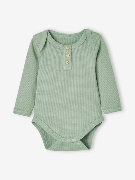 Lot de 2 bodies manches longues bébé maille nid d'abeille bleu nuit+lot vert tilleul foncé 8 - vertbaudet enfant 