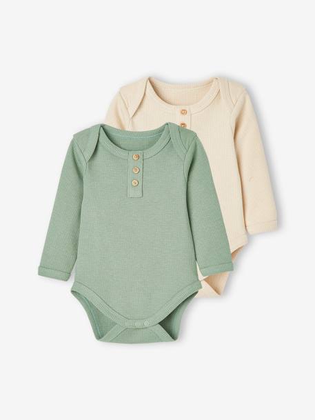 Lot de 2 bodies manches longues bébé maille nid d'abeille bleu nuit+lot vert tilleul foncé 7 - vertbaudet enfant 