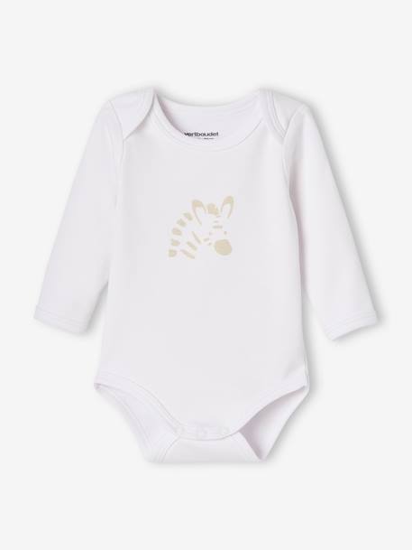 Lot de 5 bodies « animaux »  bébé naissance ouverture US manches longues BASICS lot ivoire 7 - vertbaudet enfant 