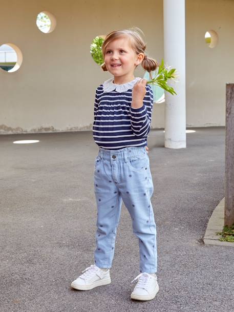 T-shirt blouse col en broderie anglaise fille marine rayé+rose poudré 8 - vertbaudet enfant 