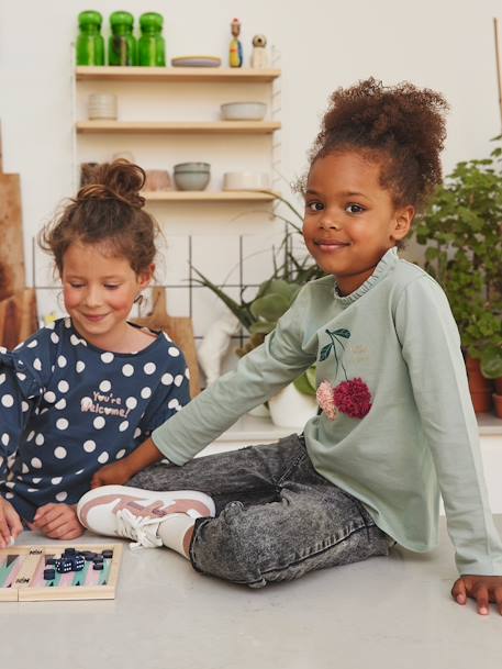 Jean Mom et sa ceinture en gaze de coton fille  - vertbaudet enfant