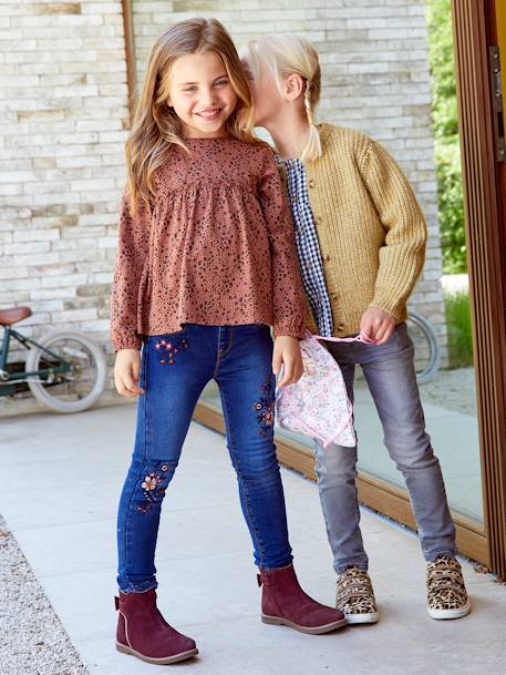 T-shirt forme blouse imprimé fille bleu marine+marron foncé+rose poudré 10 - vertbaudet enfant 