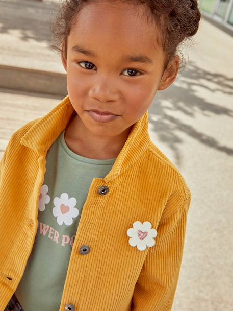 Veste style worker en velours fille badge fleur irisé jaune d'or 7 - vertbaudet enfant 