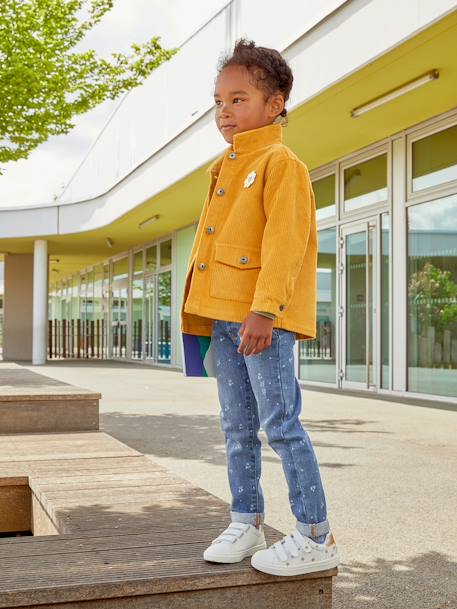 Veste style worker en velours fille badge fleur irisé jaune d'or 2 - vertbaudet enfant 