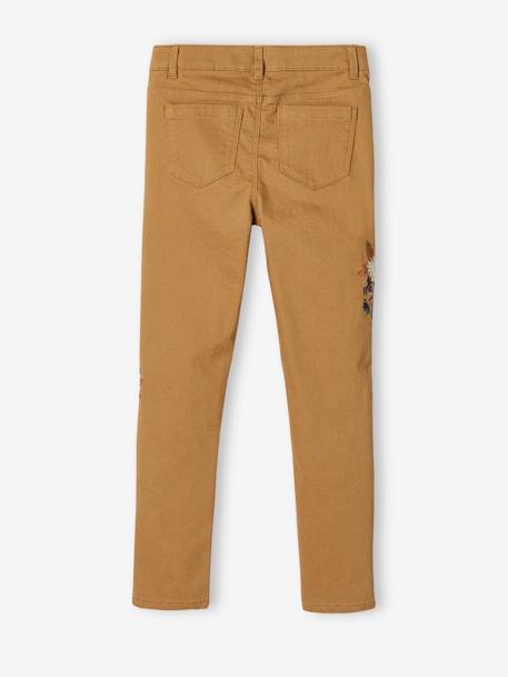 Pantalon slim brodé fleurs fille taille haute caramel+vert 6 - vertbaudet enfant 