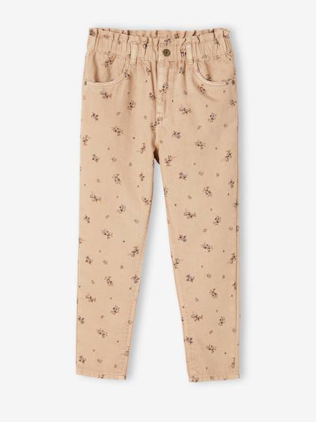 Pantalon style 'paperbag' imprimé fleurs fille beige+bleu 3 - vertbaudet enfant 