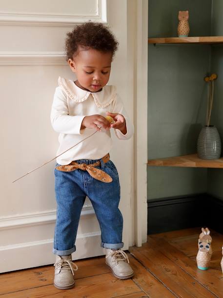 Jean avec ceinture en tissu bébé denim brut+denim gris+denim stone 9 - vertbaudet enfant 