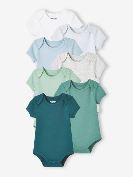 Lot de 7 bodies manches courtes ouverture US bébé BASICS lot bleu 1 - vertbaudet enfant 