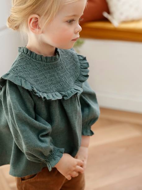 Blouse à smocks bébé et son bandeau assorti vert grisé+violine 1 - vertbaudet enfant 