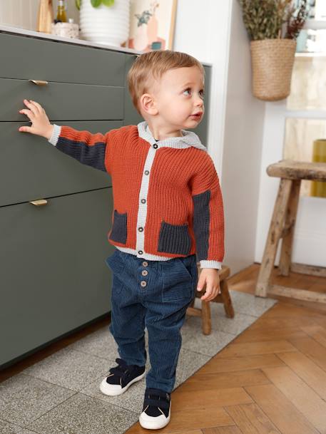 Gilet en tricot bébé avec capuche rouille 1 - vertbaudet enfant 