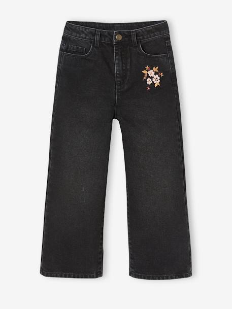 Jean large brodé fleurs fille noir imprimé 4 - vertbaudet enfant 