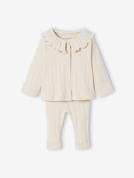 Ensemble en maille pointelle T-shirt et pantalon bébé sable 2 - vertbaudet enfant 