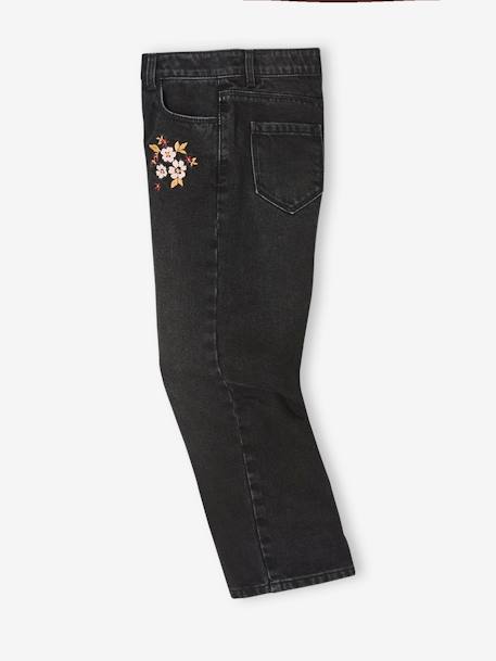 Jean large brodé fleurs fille noir imprimé 5 - vertbaudet enfant 