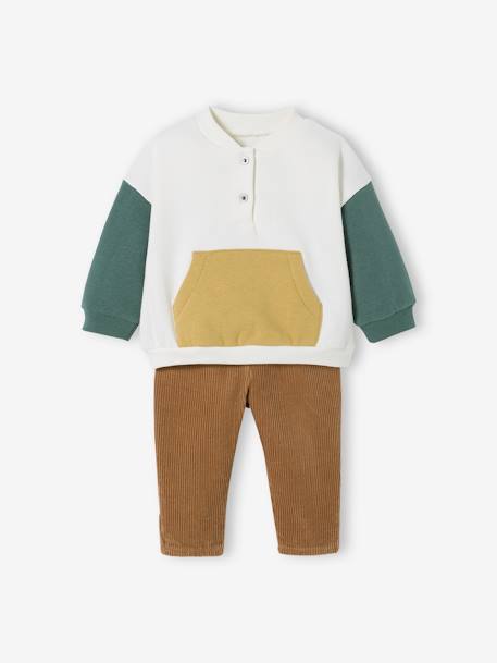 Ensemble bébé sweat en molleton + pantalon en velours ivoire 2 - vertbaudet enfant 