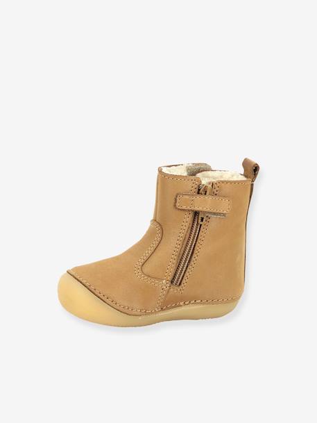 Boots fourrées cuir bébé garçon Socool Cho KICKERS® 1ers pas camel+marine 13 - vertbaudet enfant 