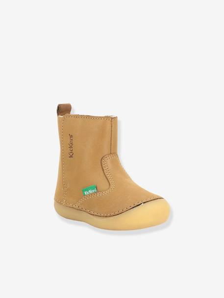 Boots fourrées cuir bébé garçon Socool Cho KICKERS® 1ers pas camel+marine 13 - vertbaudet enfant 