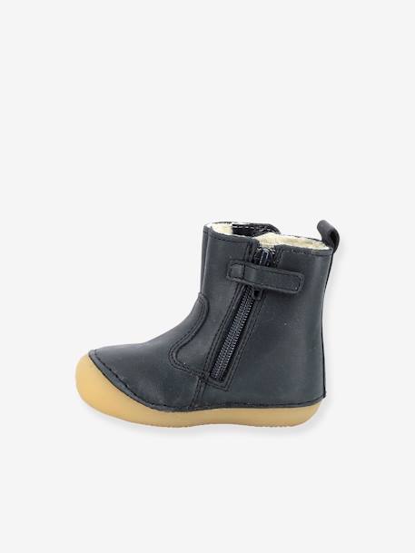 Boots fourrées cuir bébé garçon Socool Cho KICKERS® 1ers pas camel+marine 13 - vertbaudet enfant 