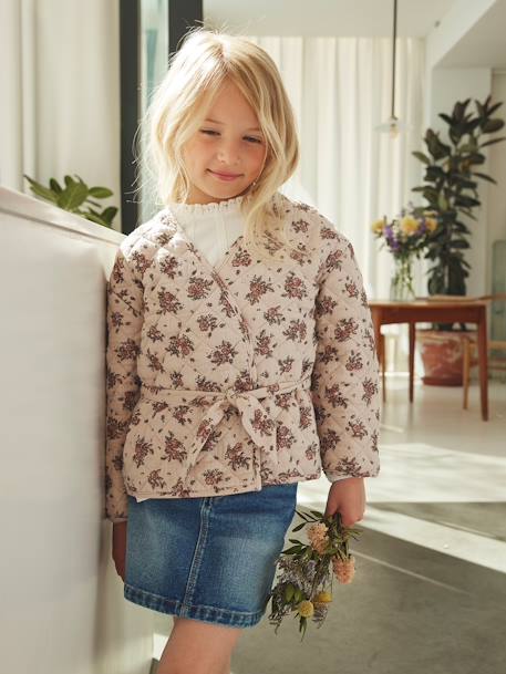 Veste matelassée imprimée fleurs fille LIGHT BEIGE PRINT 1 - vertbaudet enfant 