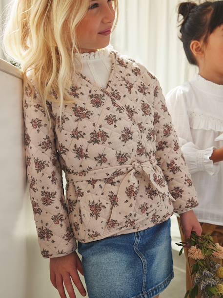 Veste matelassée imprimée fleurs fille LIGHT BEIGE PRINT 2 - vertbaudet enfant 