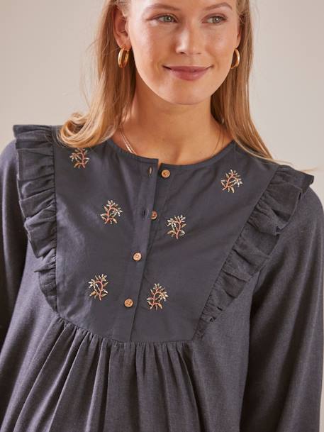 Robe plastron brodé grossesse et allaitement en flanelle Noir et broderie 7 - vertbaudet enfant 