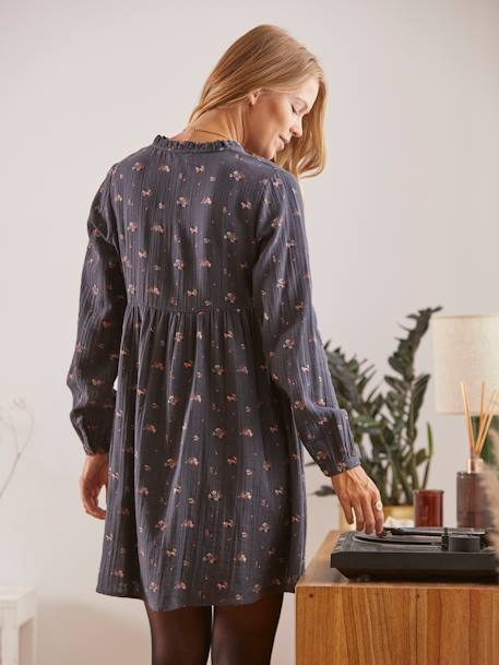 Robe imprimée gaze de coton grossesse et allaitement Gris avec motif+Noir à pois+Vert 5 - vertbaudet enfant 