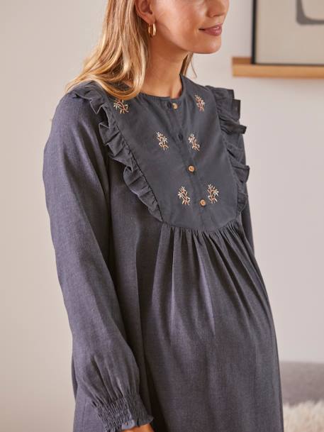 Robe plastron brodé grossesse et allaitement en flanelle Noir et broderie 6 - vertbaudet enfant 