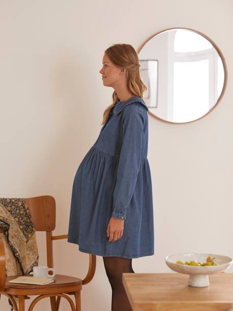 Robe col claudine volanté grossesse et allaitement jean denim Bleu canard 4 - vertbaudet enfant 