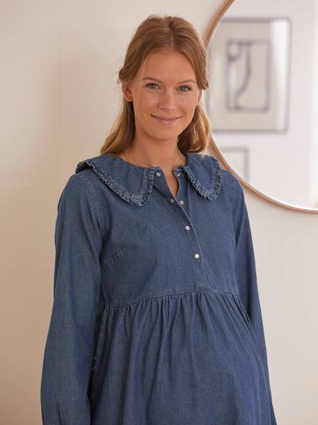 Robe col claudine volanté grossesse et allaitement jean denim Bleu canard 5 - vertbaudet enfant 