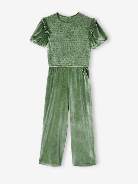 Combinaison à smocks en velours pailleté fille vert sauge 2 - vertbaudet enfant 