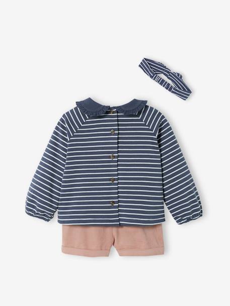 Ensemble 3 pièces bébé short en velours, T-shirt et bandeau bleu foncé rayé 5 - vertbaudet enfant 