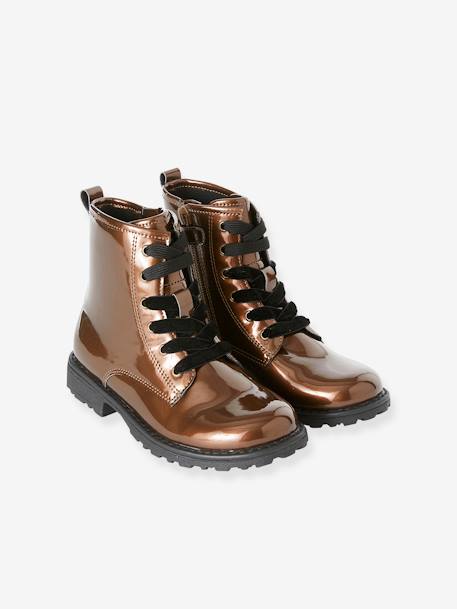 Bottines fille à lacets bronze+noir avec étoile paillette 1 - vertbaudet enfant 