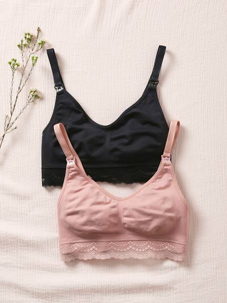 Lot de 2 brassières grossesse et allaitement sans coutures détail dentelle Lot noir / rose 3 - vertbaudet enfant 