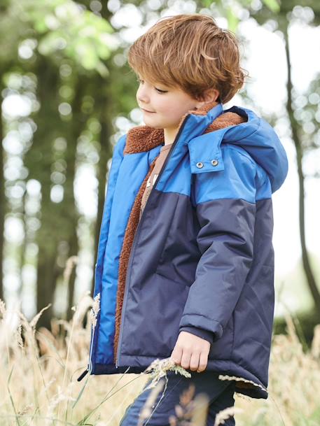 Parka technique à capuche garçon doublée fausse fourrure BLEU ELECTRIQUE+chaudron 3 - vertbaudet enfant 