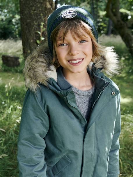 Parka à capuche doublée sherpa garçon navy+NOISETTE+VERT DE GRIS 15 - vertbaudet enfant 