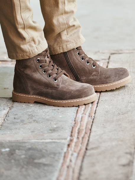 Bottines cuir garçon lacées et zippées marron foncé 1 - vertbaudet enfant 