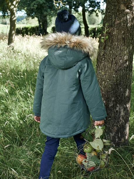 Parka à capuche doublée sherpa garçon navy+NOISETTE+VERT DE GRIS 21 - vertbaudet enfant 