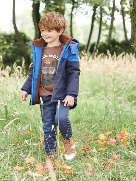 Parka technique à capuche garçon doublée fausse fourrure BLEU ELECTRIQUE+chaudron 10 - vertbaudet enfant 