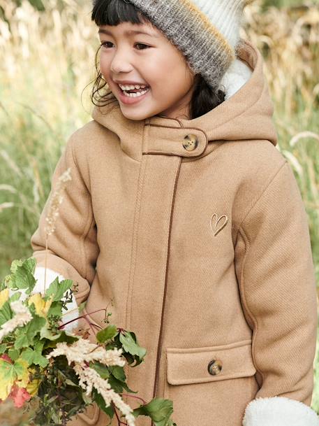 Manteau à capuche en drap de laine fille doublé sherpa chamois+vert foncé 9 - vertbaudet enfant 