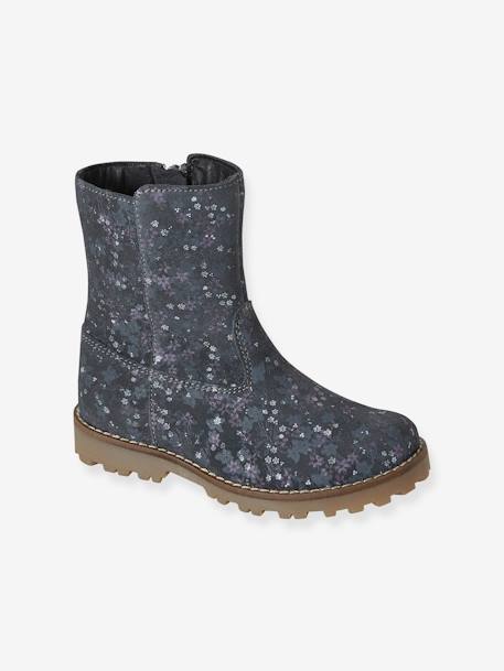 Bottes en cuir fille collection maternelle gris imprimé fleurs 2 - vertbaudet enfant 