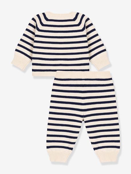 Ensemble 2 pièces bébé en tricot rayé laine et coton PETIT BATEAU blanc imprimé 2 - vertbaudet enfant 