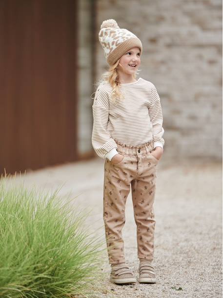 Pantalon style 'paperbag' imprimé fleurs fille beige+bleu 2 - vertbaudet enfant 