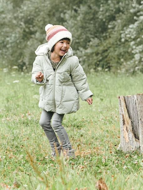 Doudoune longue à capuche fille doublée sherpa BLUE DARK+LIGHT GREEN 7 - vertbaudet enfant 